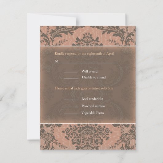 Mariage damassé élégant rose RSVP (Devant)