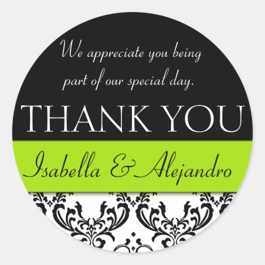 Mariage damassé Favoriser Merci Étiquette Lime Gre (Devant)