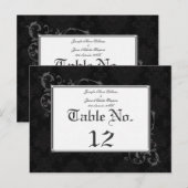 Mariage damassé gothique Numéro de table noir et b (Devant / Derrière)