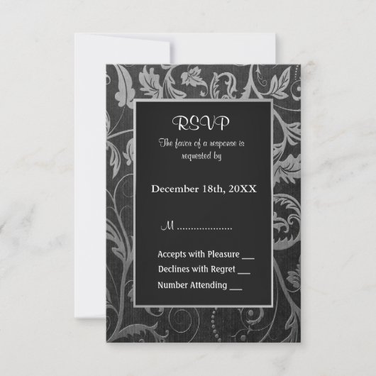 Mariage damassé gris noir et argent - RSVP (Devant)
