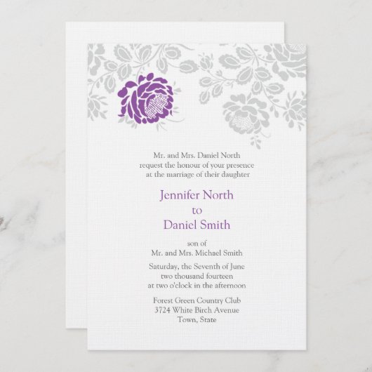 Mariage damassé Invitations Lavender Et Grey (Devant / Derrière)