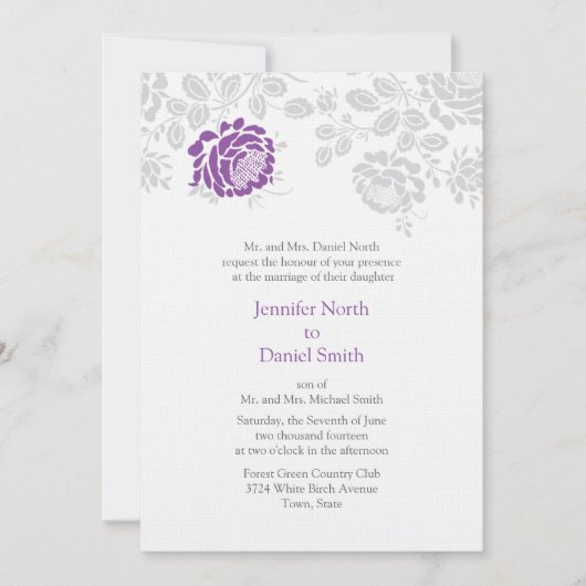 Mariage damassé Invitations Lavender Et Grey (Devant)