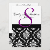 mariage damassé Invitations Purple Monogrammes (Devant / Derrière)