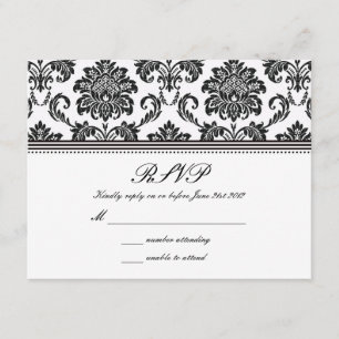 Mariage damassé noir et blanc RSVP
