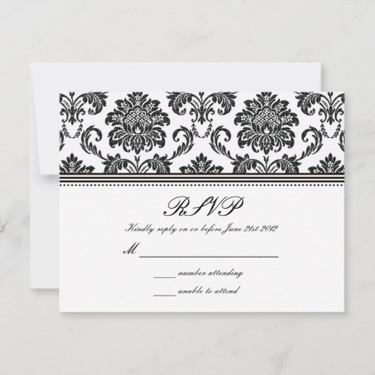 Mariage damassé noir et blanc RSVP (Devant)