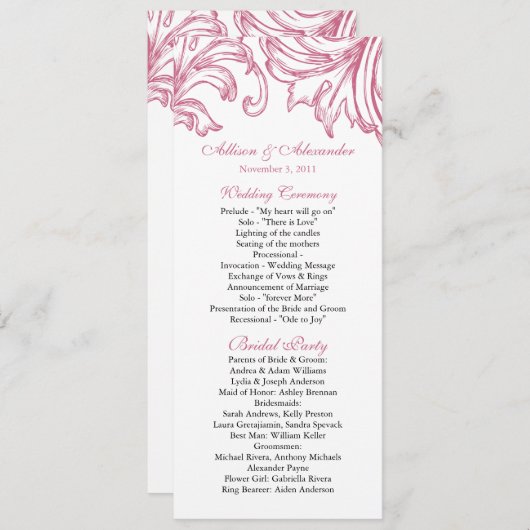 Mariage damassé Programme Honeysuckie rose (Devant / Derrière)