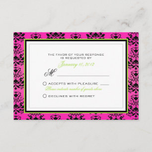 Mariage damassé rose et noir vert RSVP personnalis