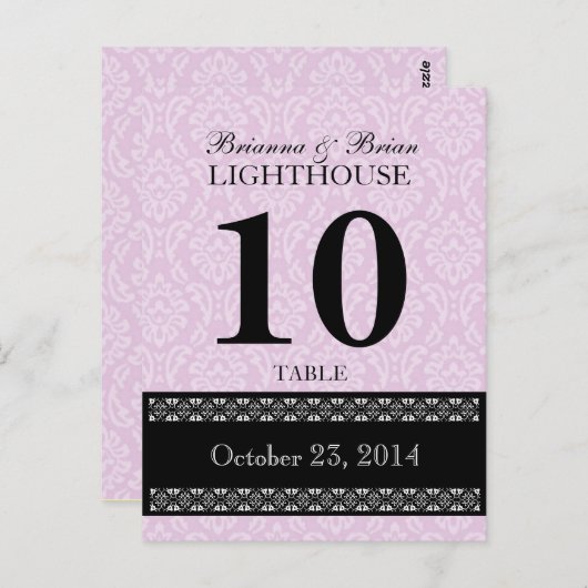 Mariage damassé rose Numéro de table Réception de  (Devant / Derrière)