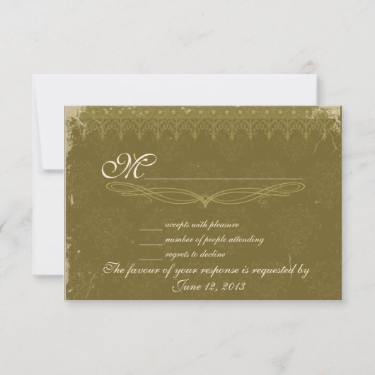 mariage damassé RSVP vintage vert olive (Devant)