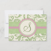 Mariage damassé vert et rose RSVP (Dos)