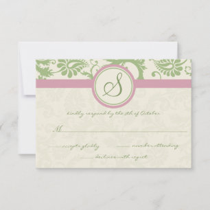 Mariage damassé vert et rose RSVP