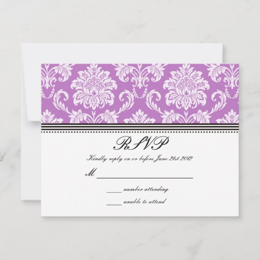Mariage damassé violet RSVP (Devant)