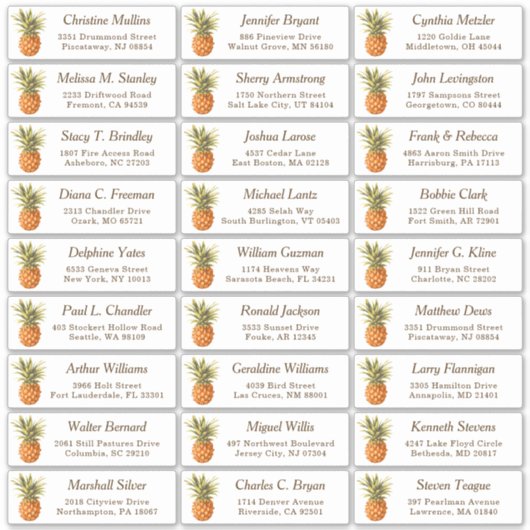 Mariage d'ananas tropical Étiquette de adresse inv (Devant)