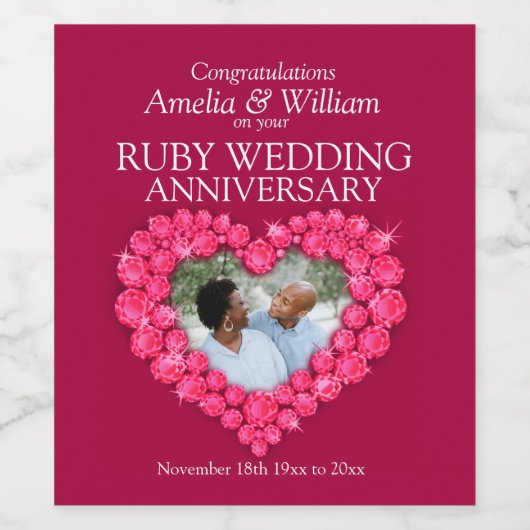 Mariage d'anniversaire Ruby étiquettes de vin pers (Étiquettes simples)