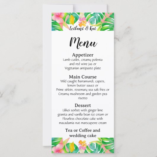 Mariage dans la carte de menu Paradise (Devant)