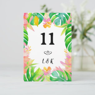 Mariage dans la carte de numéro de table Paradise
