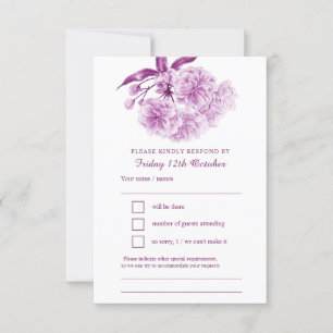 Mariage d'aquarelle fleurie mauve-ressort RSVP