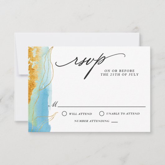 Mariage d'aquarelle moderne mer et sable RSVP (Devant)