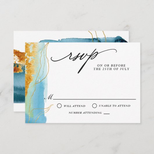 Mariage d'aquarelle moderne mer et sable RSVP (Devant / Derrière)