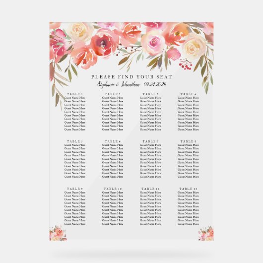 Mariage d'aquarelle rose Floral (Recto)