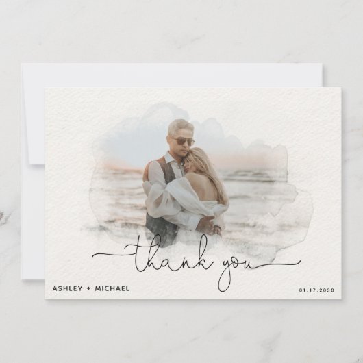 Mariage d'aquarelle simple Script 4 photo Merci (Devant)