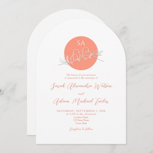 Mariage d'arc de pêche moderne Invitation avec QR (Devant / Derrière)