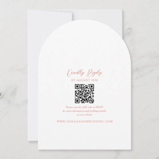 Mariage d'arc de pêche moderne Invitation avec QR (Dos)