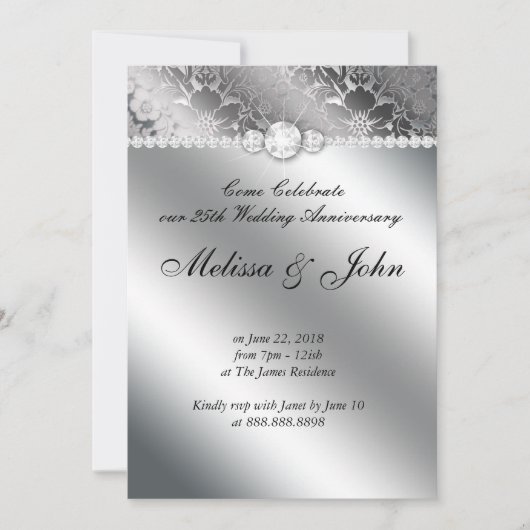 Mariage d'argent Anniversaire Invitation Floral Da (Devant)