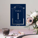 Mariage d'astronomie mystique en argent de la Lune<br><div class="desc">Mystique Bleu Argent Soleil Lune Astronomie Mariage Numbers présente soleil doré, lune et étoiles avec un cadre argenté sur un arrière - plan noir. À l'intérieur, vous trouverez vos informations d'invitation de mariage personnalisées. Personnalisez en modifiant le texte dans les zones de texte. REMARQUE : Veuillez customiser avec les numéros...</div>