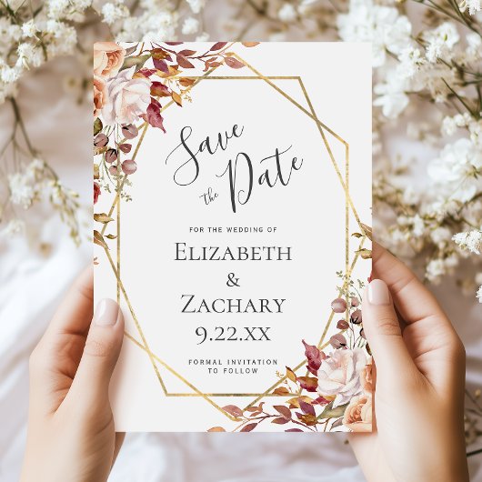 Mariage d'automne Floral Or Save the Date