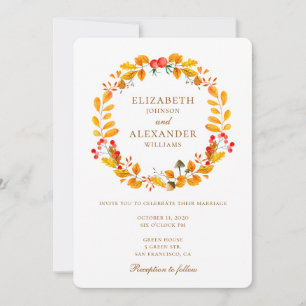 Mariage d'automne. Invitation d'automne. Couronne