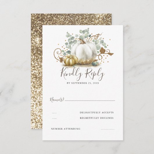 Mariage de automne Citrouille or et blanc RSVP (Devant / Derrière)
