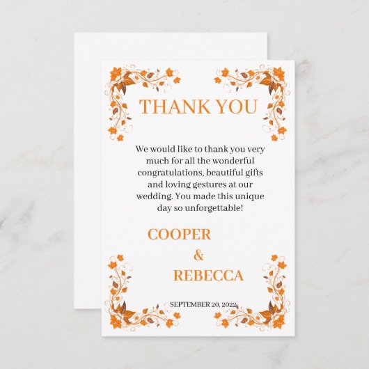 Mariage de automne Cooper & Rebecca Carte de remer (Devant / Derrière)