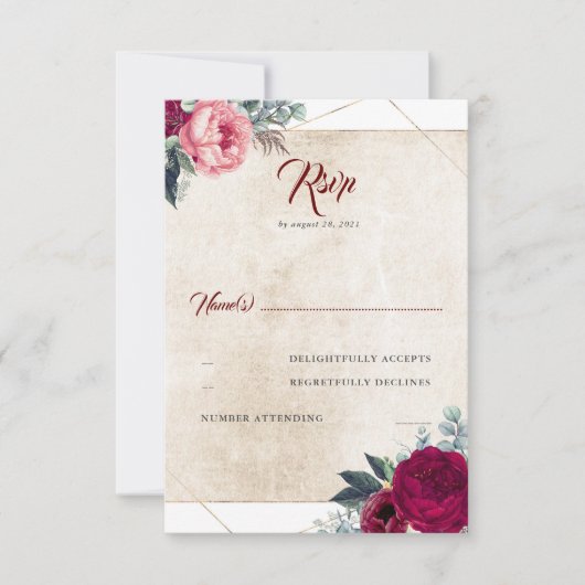 Mariage de automne Floral Rouge Bourgogne RSVP (Devant)