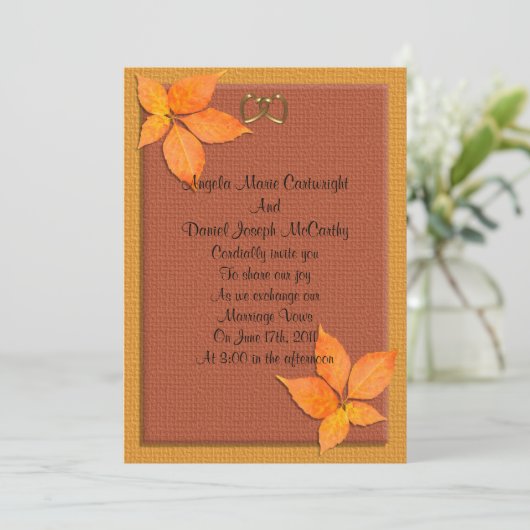 Mariage de automne Invitation feuilles rustiques (Debout devant)