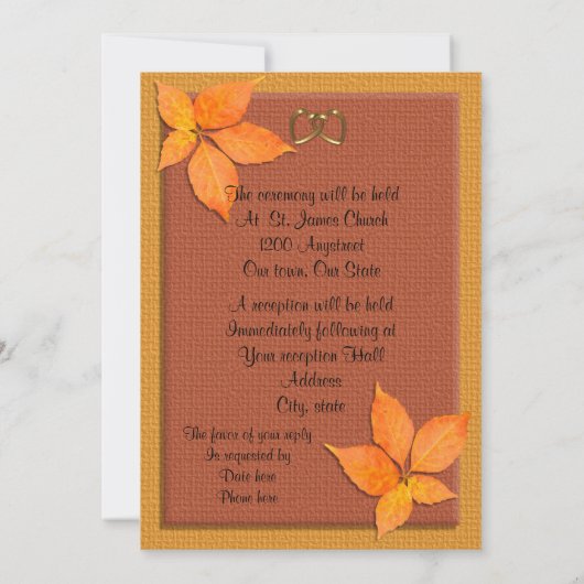 Mariage de automne Invitation feuilles rustiques (Dos)