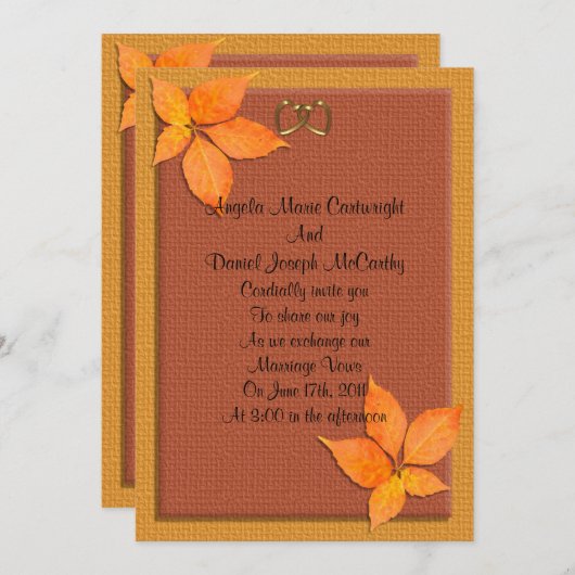 Mariage de automne Invitation feuilles rustiques (Devant / Derrière)