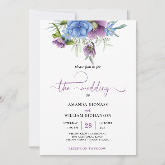 Mariage de automne Invitation mauve Script moderne (Devant)