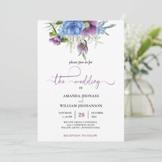 Mariage de automne Invitation mauve Script moderne (Debout devant)