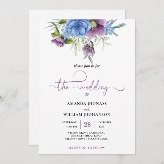 Mariage de automne Invitation mauve Script moderne (Devant / Derrière)