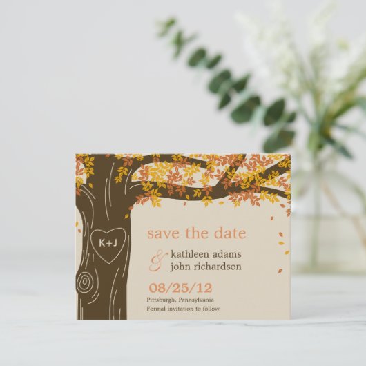 Mariage de automne Oak Tree Enregistrer La Carte D (Debout devant)