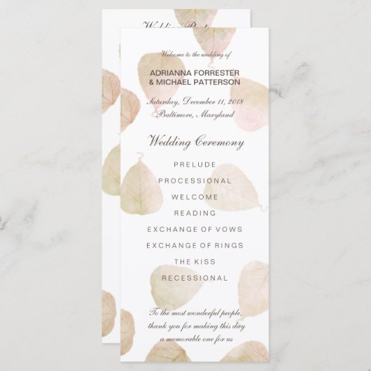 Mariage de automne | Programme de Feuilles d'aquar (Devant / Derrière)