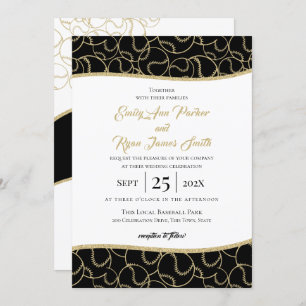Mariage de baseball Gold et Black Invitation