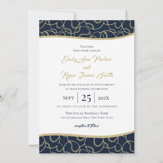 Mariage de baseball Gold et Blue Invitation (Devant)
