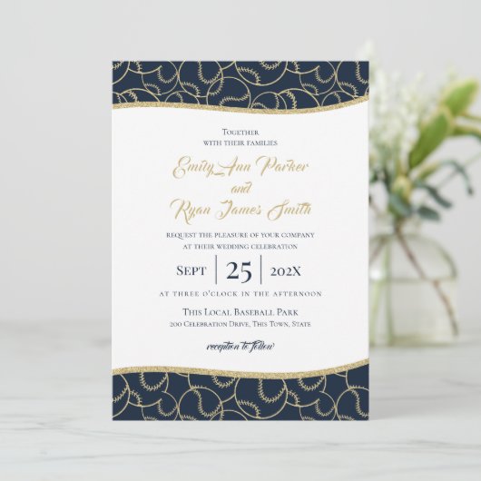 Mariage de baseball Gold et Blue Invitation (Debout devant)