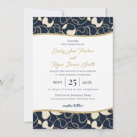 Mariage de baseball Gold et Blue Invitation (Devant)