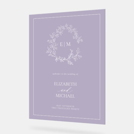 Mariage de bienvenue Lavender Leafree Crest Monogr (Angle)