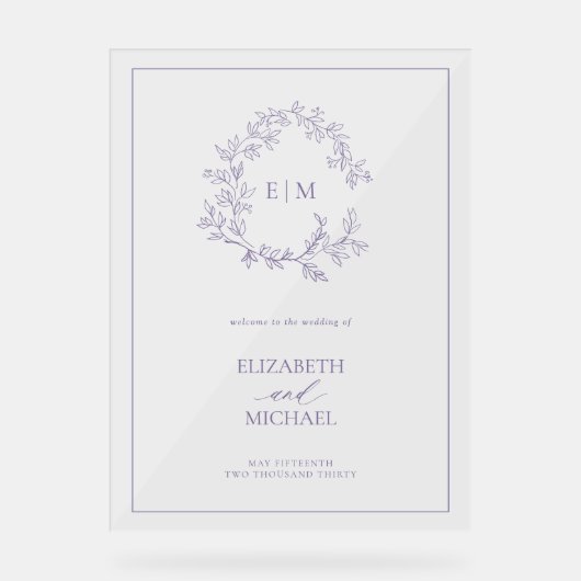 Mariage de bienvenue Lavender Leafree Crest Monogr (Recto)