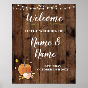 Mariage de bienvenue Poster Citrouille Sign Wood H