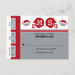 Mariage de billets de football gris et rouge RSVP